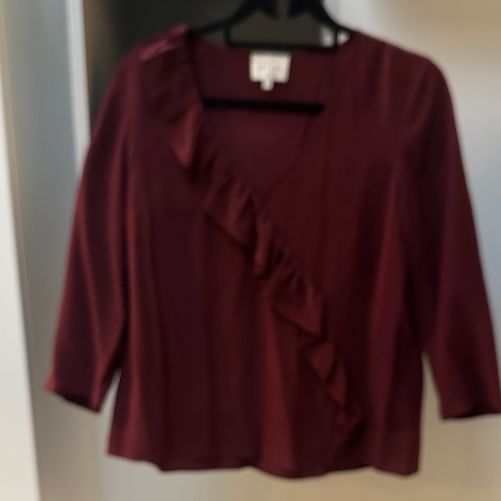 Sezane Deep Red Ruffle Blouse